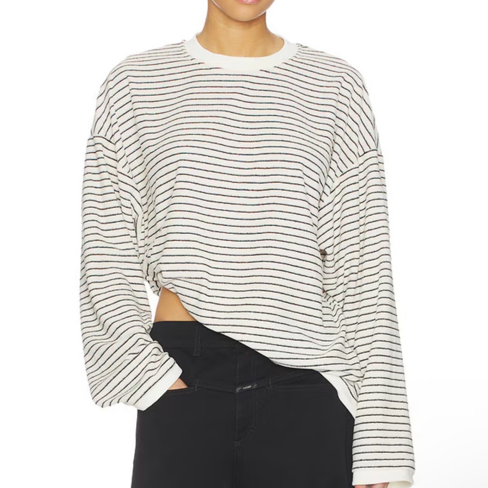 LIONESS Striped Crewneck Long-Sleeve Sweater - White/Black